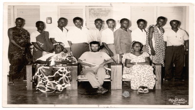 Max Hildesheim with chef du village and people Tové and the team of Volontaires aux Travailles, 1961 (Togo)