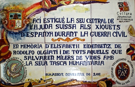 Commerative plaque for the Ayuda Suiza in Burjassot